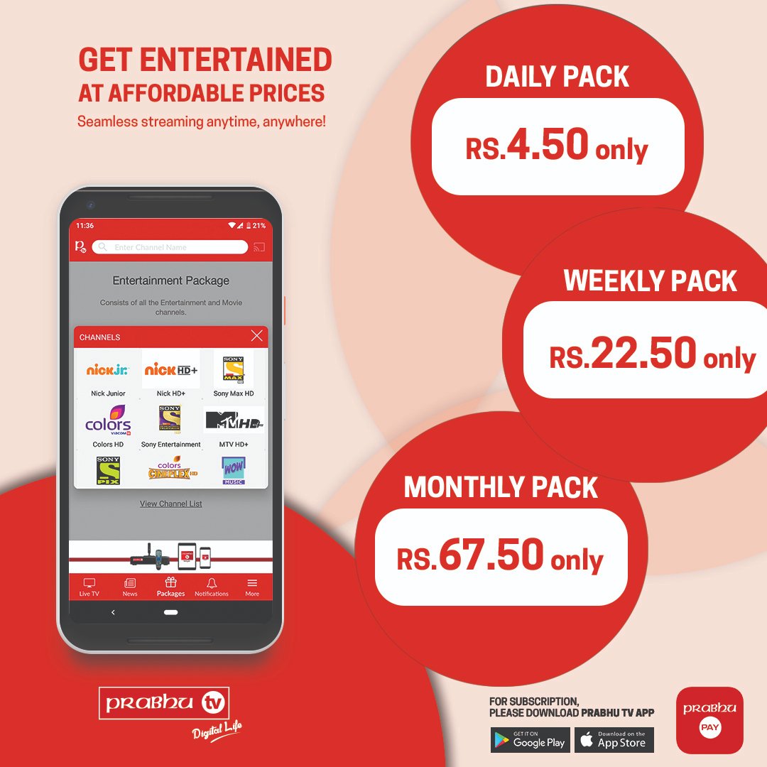 prabhu_tv's tweet photo. Now watch your favorite entertainment channels starting from just Rs. 4.50 per day.

#PRABHUTV #GRABYOURPTV
#PTV #DIGITALTV #PTVDIGITALLIFE

Download Now:
Google Play: https://t.co/SLQT8YsGvi
Apple App Store: https://t.co/yZWNV2hzl3 https://t.co/e6ovEWqHat