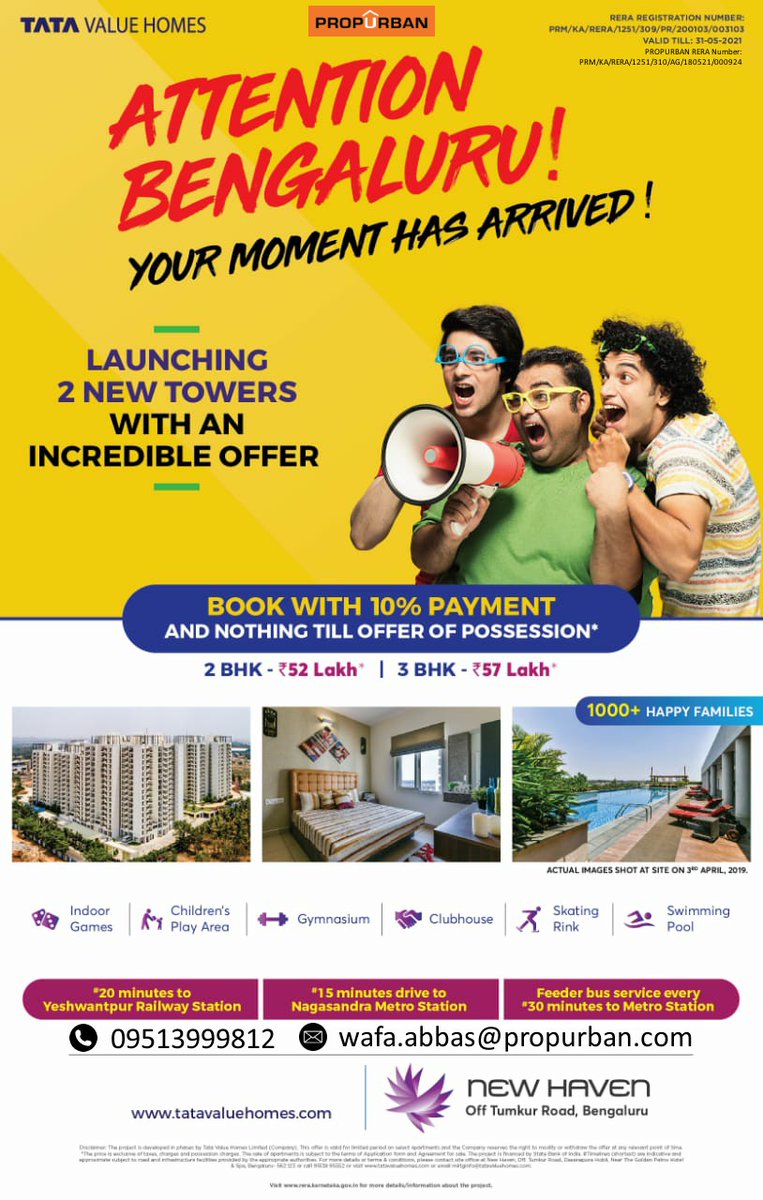PropUrban's tweet photo. Buy 2 &amp; 3 BHK TATA Value's New Haven Home near Off Tumkur Road, Bengaluru. Call now to book a visit.
#apartments #homesforsale https://t.co/RfUv3W0Ish
