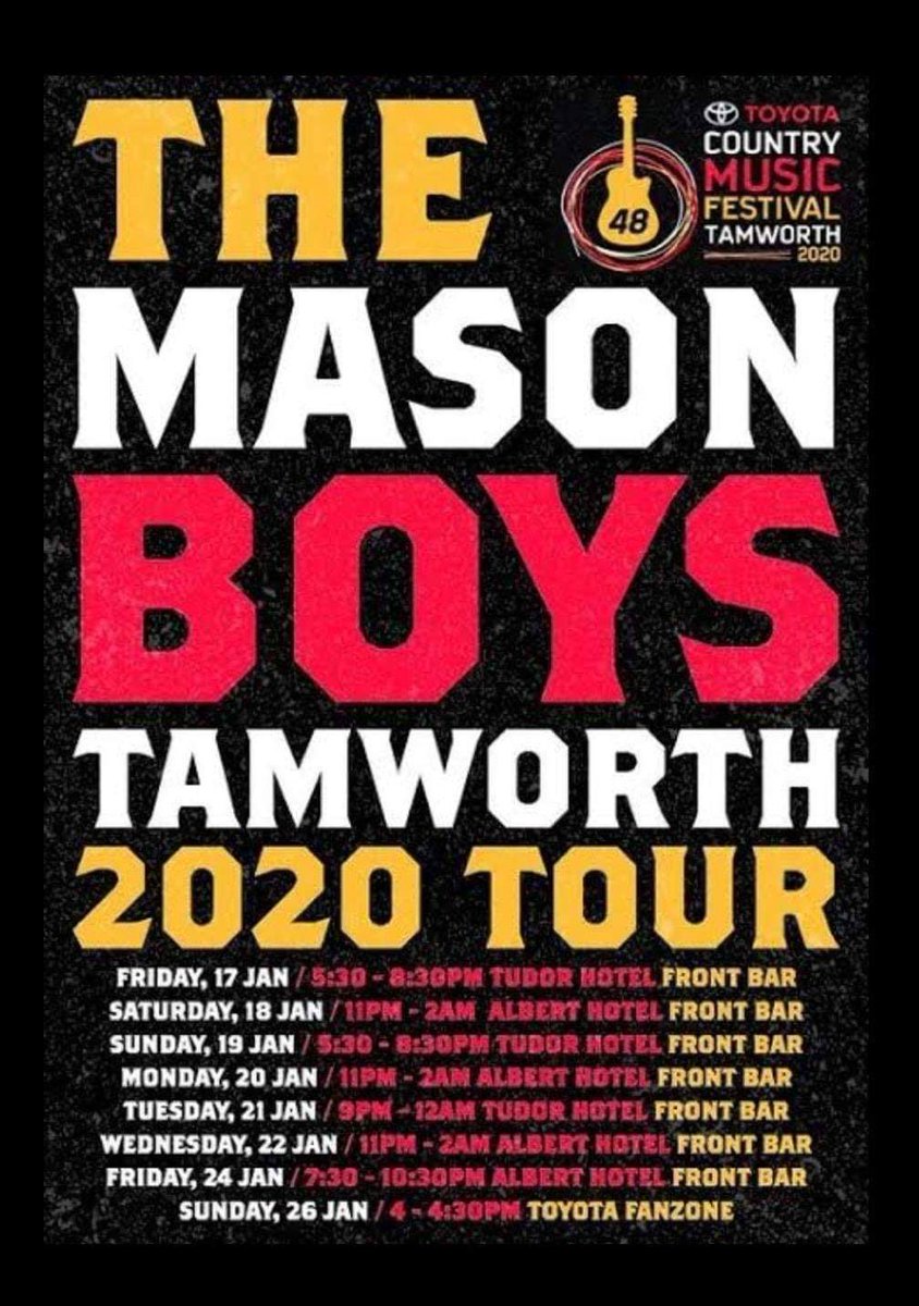 themasonboys's tweet photo. Show #5 tonight at the Tamworth country music festival tonight 
@chrissmithonair
@TripleMCountry
@BEEFitUPAust
At the @HotelTudor
 @TCMF_Official 
#THISLAND 
#BUCKOFF
and so much more 🎼❤👌❤🎼 https://t.co/e0wrtl6e86