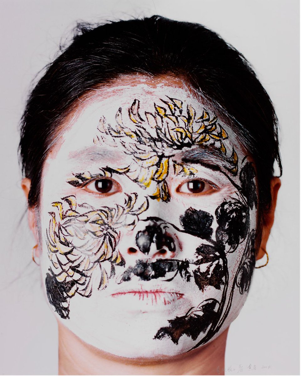 V_and_A's tweet photo. The face of nature. 

This series by Huang Yan paints the faces of models with images of plants closely associated with Chinese culture. 
The  flowers ‘embody the spirit of the literati’ – a reference to the Chinese scholars who believed in the oneness of man and nature. https://t.co/SBEmGQgeGM