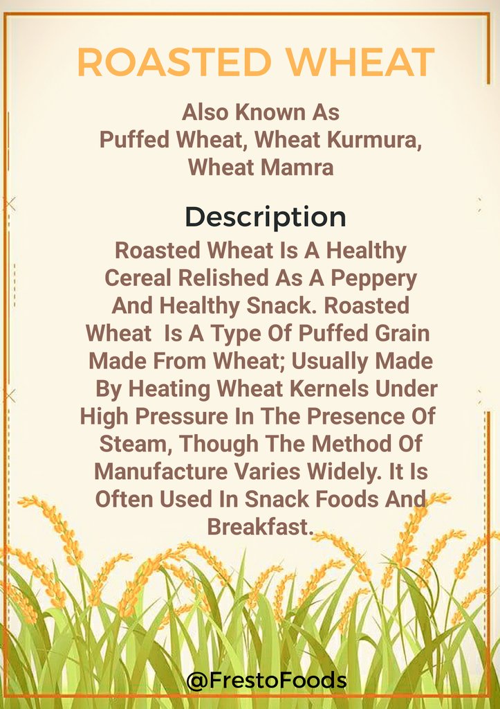 FrestoFoods's tweet photo. Whole Healthy Roasted Wheat (Puffed Wheat).

#roastedwheat #readytoroastwheat #healthywheat #healthyfoods #roastedwheat #healthysnacks #roastedsnacks #healthyeating #snacks #roastedgrains #puffedwheat #richindietaryfibre #goodfood  #skynesisfoods #skynesis #fresto #frestofoods https://t.co/PuXQD6G3Ov