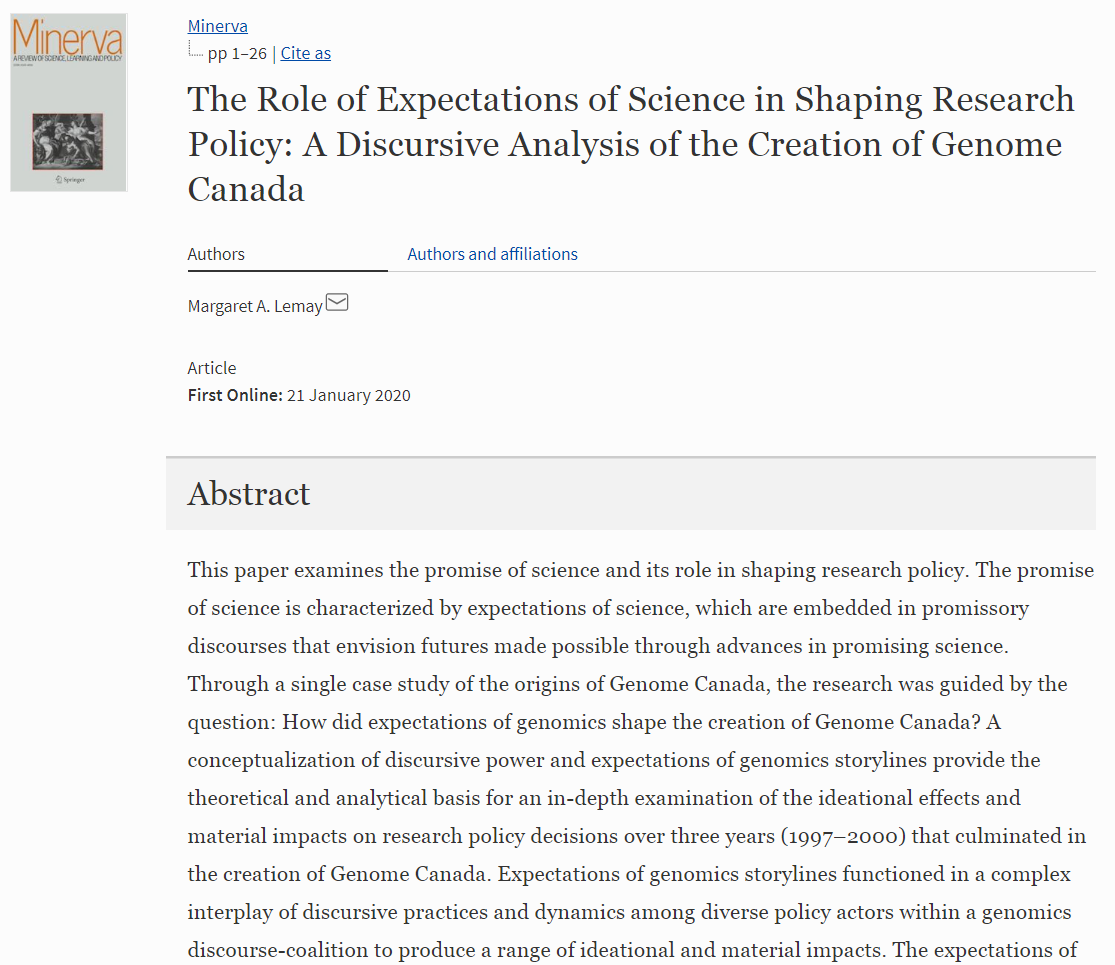 SpringerEthics's tweet photo. Minerva

The Role of Expectations of Science in Shaping Research Policy: A Discursive Analysis of the Creation of Genome Canada
Margaret A. Lemay

https://t.co/D83h3COTkv https://t.co/Z39T27Eb3H