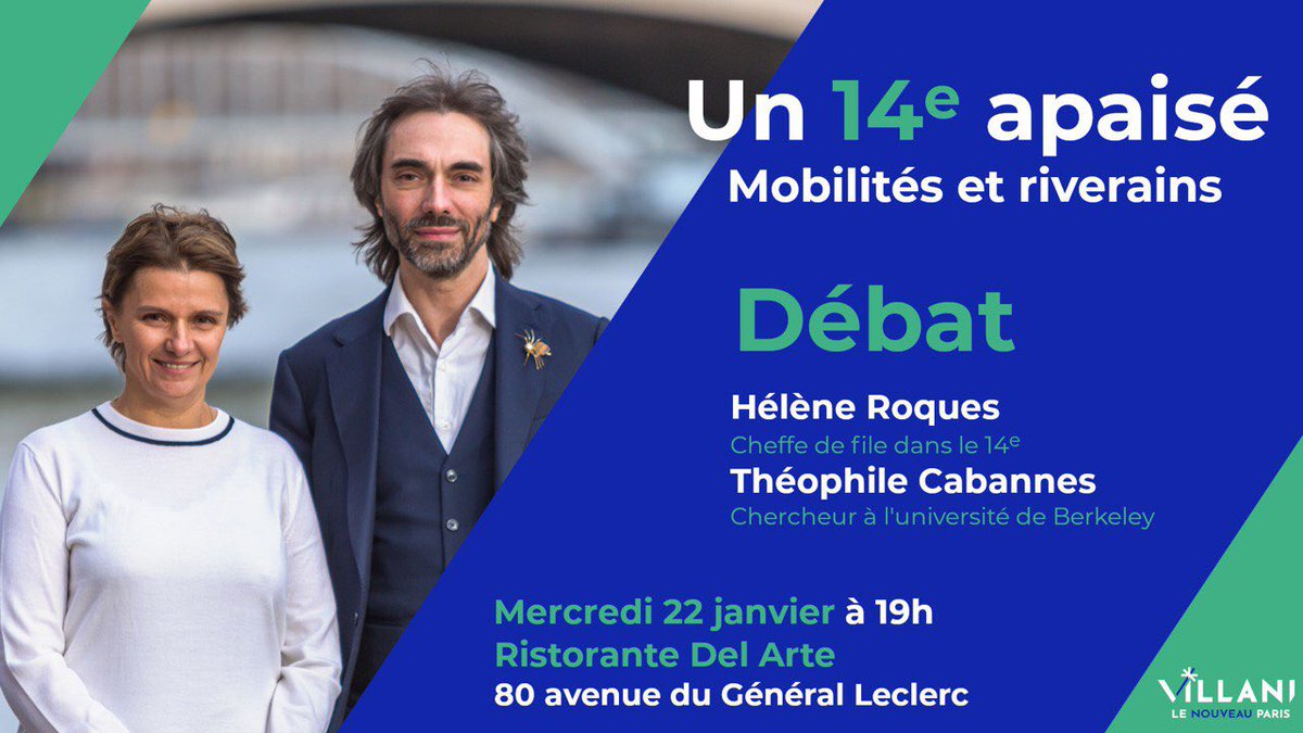 On se retrouve demain soir pour débattre tous ensemble sur le 14e apaisé qui concilie mobilités et riverains.

📍Pizzeria Del Arte, 80 avenue du Général Leclerc, Métro Alésia

📆 Mercredi 22 janvier à 19h

Inscriptions en ligne ici : villani14.typeform.com/to/clRchK

#NouveauParis