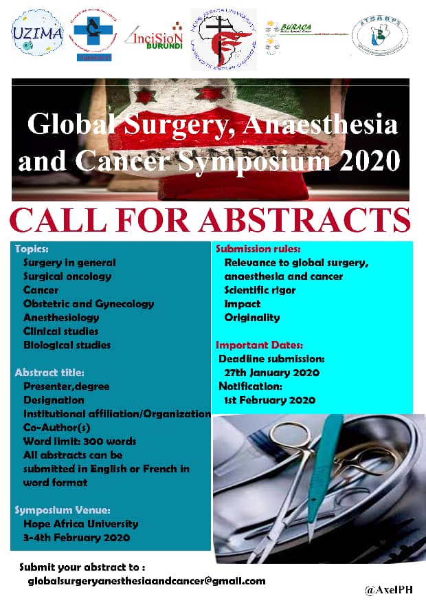 GlobalBdi's tweet photo. Are you a student or a medical professional? interested in sharing your reaserch In a scientific symposium?Consider this call abstract as your oportinity 
#AllAgainstCancer
@NiyukuriAlly
@BamenyekanyeE 
@IncisionBurundi 
@InciSioNUK 
@HakizimanaJrmi5 
@PacisAlarine 
@Ndakiranet https://t.co/nMi8IsRlt9