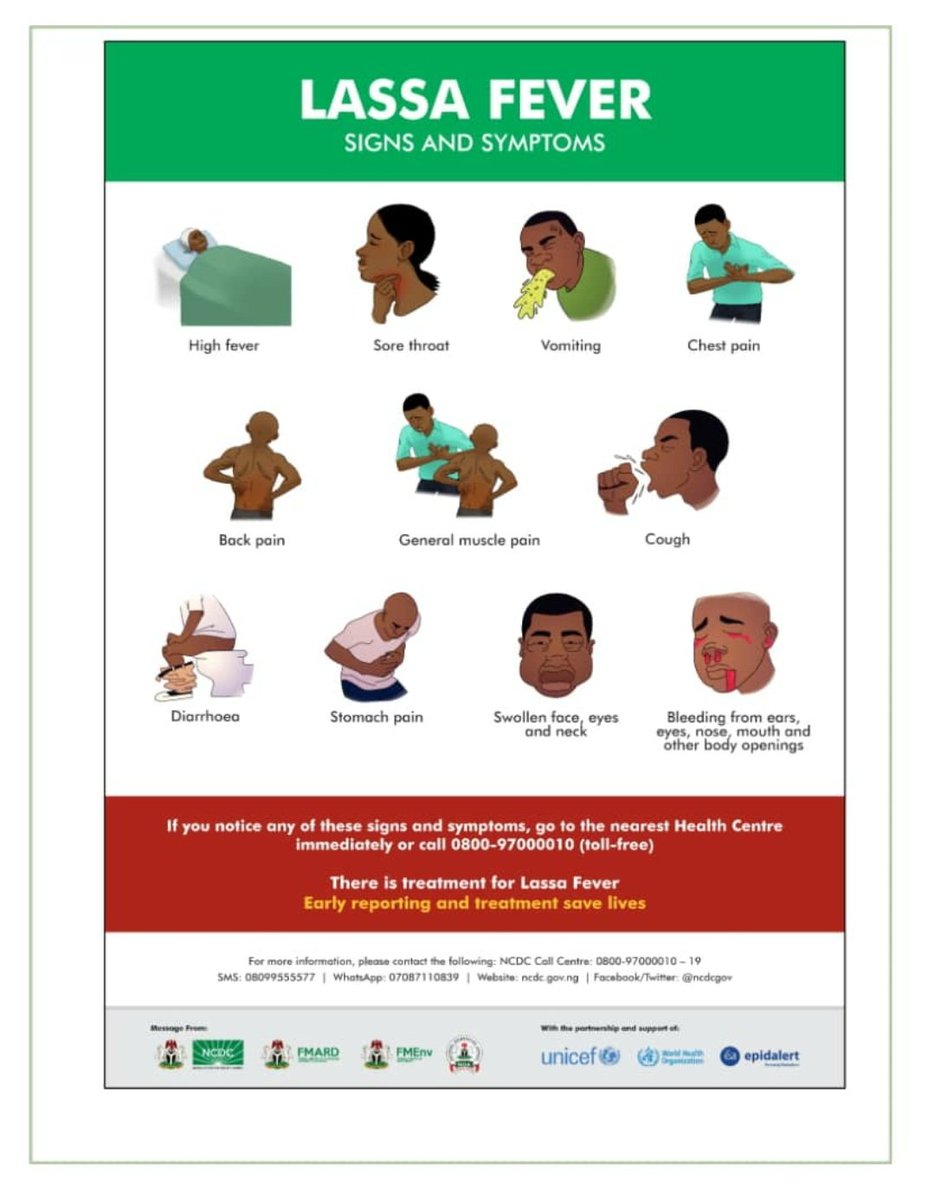 Lassa fever outbreak in 7states now.
Avoid exposing your foods,
Maintain a clean surrounding, 
Block any holes or channels through which rodents can get in.
Avoid getting contacts with rats and their exudates.
Lassa fever takes only 21days to take a man life.
#lassafeverawareness