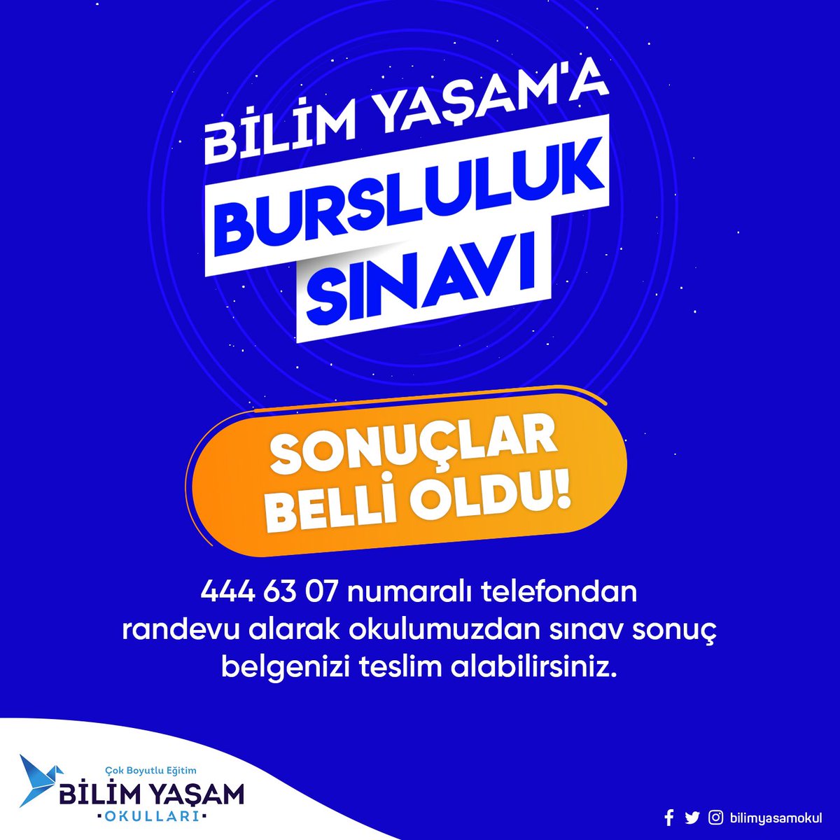 Bilim Yaşam’a Bursluluk Sınavı sonuçları belli olmuştur. 444 63 07 numaralı telefondan randevu alarak okulumuzdan sınav sonuç belgenizi teslim alabilirsiniz. 
#bilimyaşamokulları #bursluluksınavı