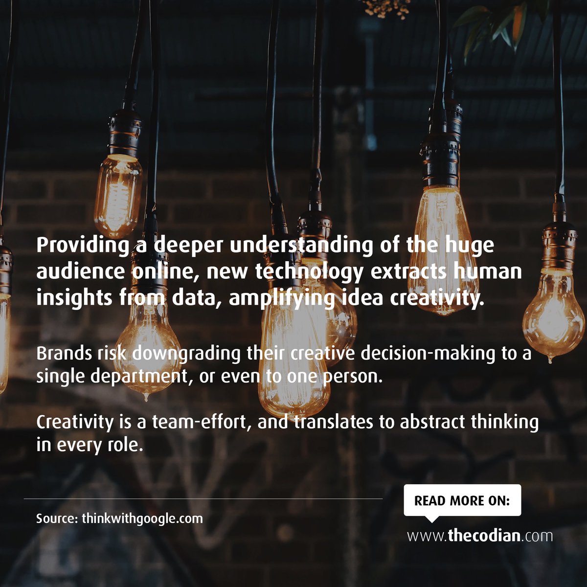 Thecodian_'s tweet photo. Will technology be advanced enough to replace human creativity?
#thecodian #technology #creativity #data #idea #brand https://t.co/xa2QPR0Glc