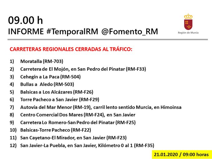 Borrasca &#039;Gloria&#039; | Calles inundadas y colegios sin clase en varios municipios de la Región de Murcia