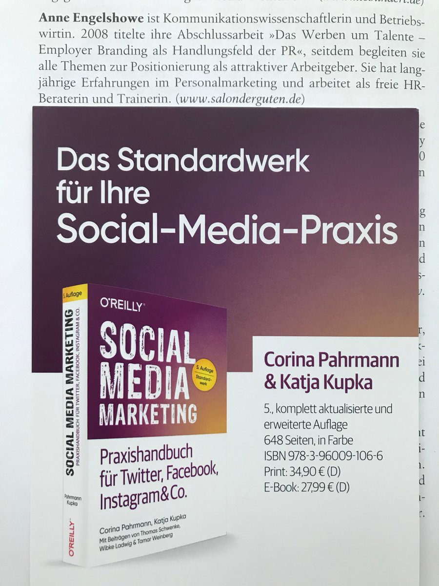 KatjaKupka's tweet photo. Ich stelle Euch @AnneEngelshowe vor mit ihrem Beitrag zu unserem Praxishandbuch Social Media Marketing @oreillyverlag. Für mein Kapitel zu #EmployerBranding und #SocialRecruting sprach ich mit ihr über Strategien für Employer Branding. Danke liebe Anne für das tolle #Interview. https://t.co/ezwXA3LAiV