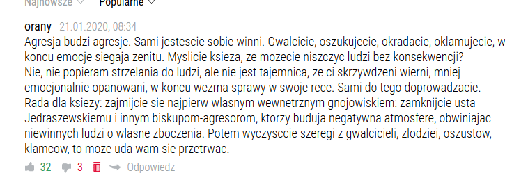 W wyborczej informacja, że ktoś strzelał z wiatrówki do ludzi. Do księdza i ministrantów.
Próbka komentarzy w skrinach.
Wszystko tydzień po tekstach w tej gazecie o "mowie nienawiści", która "zabiła" pana Adamowicza.
Parada hipokrytów. Brawo Wy...borcza.