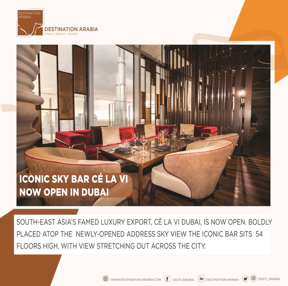 Desti_Arabia's tweet photo. Iconic Sky Bar CÉ LA VI Dubai Now Open.

Read More:
https://t.co/6ZOhZcYQTo

#destinationarabia #micespecialist #incentives #boutiquedmc #dmc #eventprofs #mince #mice #dubai #mydubai #abudhabi #dubaievents #abudhabievents #eventprofsuk #hotels https://t.co/xn1mGq6URi
