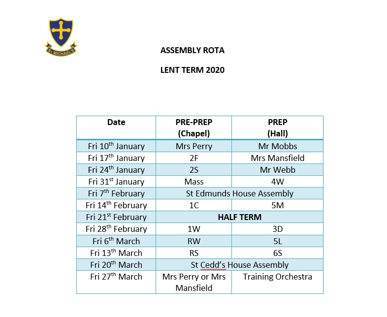 StMichaelsLeigh's tweet photo. Assembly Rota for Lent Term 2020 https://t.co/J4oAKNBTJX