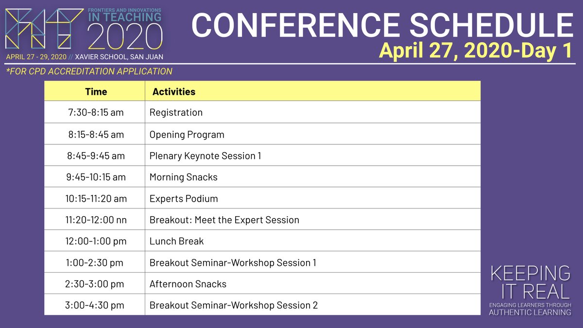 FITConPh's tweet photo. Take a peek at the general schedule of #FITCon2020, featuring sessions on PBL, makerspace, design-thinking, &amp; the interdisciplinary approach among others &amp; how technology is used as a means to support and facilitate them. Register at: https://t.co/5QG58tu95i #KeepingItReal https://t.co/U3xzmpjpWL