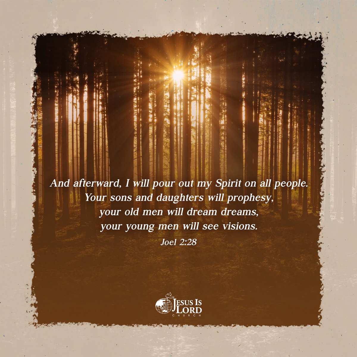 JILWorldwide's tweet photo. And afterward, I will pour out my Spirit on all people. Your sons and daughters will prophesy, your old men will dream dreams, your young men will see visions.
- Joel 2:28
#Jesus #JIL #JesusIsLord #JILChurch #JILWorldwide #JILCW2020 #OneInChristsVision #HolySpirit https://t.co/W4XW3Oafhz