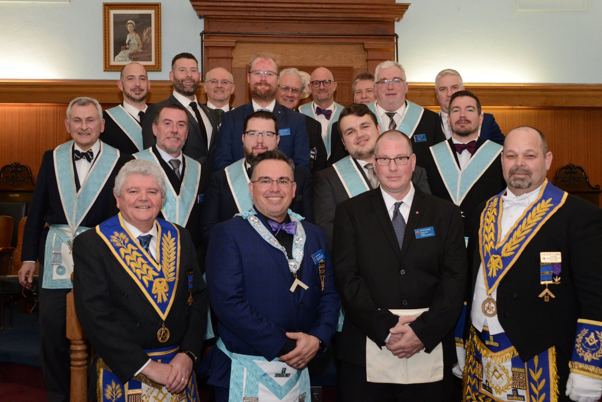 BrantLodge's tweet photo. Kicking off the new year by welcoming Bro. Schwarz into our Fraternity! Excellent degree, especially the long parts which were delivered with meaning and clarity. Congratulations also to Bros. Draghici and Harrison on receiving their G.L. certificates. #BrantLodge #Freemasonry https://t.co/U5DSW5XbwJ