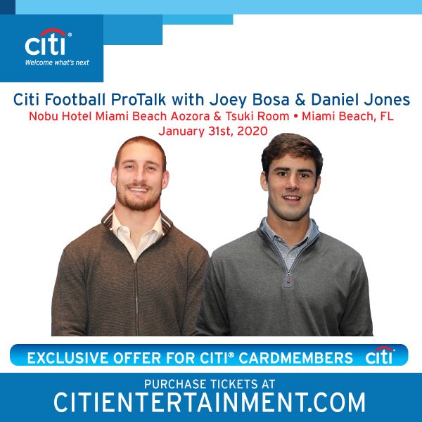 Excited to co-host this year’s @Citibank 🏈 @Pro_Talks in Miami Beach next weekend! Come meet me for food, drinks, and Q&A before the big game. Reserve your spot today at CitiEntertainment.com. #CloserToPro