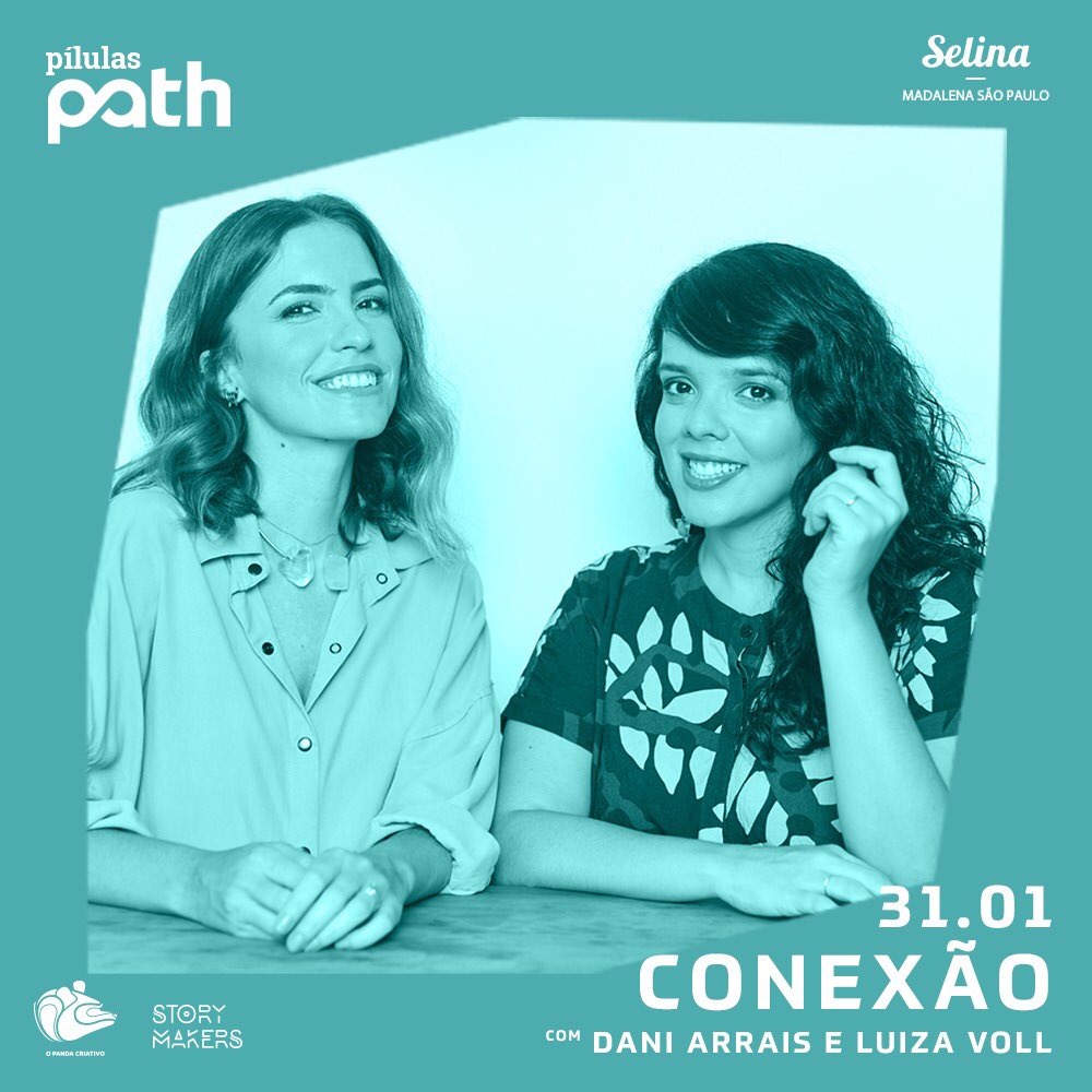 O primeiro Pílulas Path de 2020 já tem data para acontecer: 31/01, às 8h30, no Selina Madalena! O tema que abre o ano é CONEXÃO com as convidadas Dani Arrais e Luiza Voll. Bora falar sobre #ainternetqueagentequer?

As vagas são limitadas, se inscreva em: bit.ly/2RGIxNQ