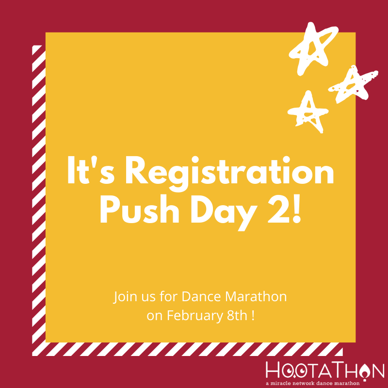 HootaThon's tweet photo. We want YOU to register for Dance Marathon 2020! We are psyched to be able to host another RPD! This is another opportunity to join the movement this year & dedicate these next couple of weeks to raise funds for the kids at CHOP! Tag someone below who hasn't registered! GO! #RPD2 https://t.co/q3X3zN6Qht