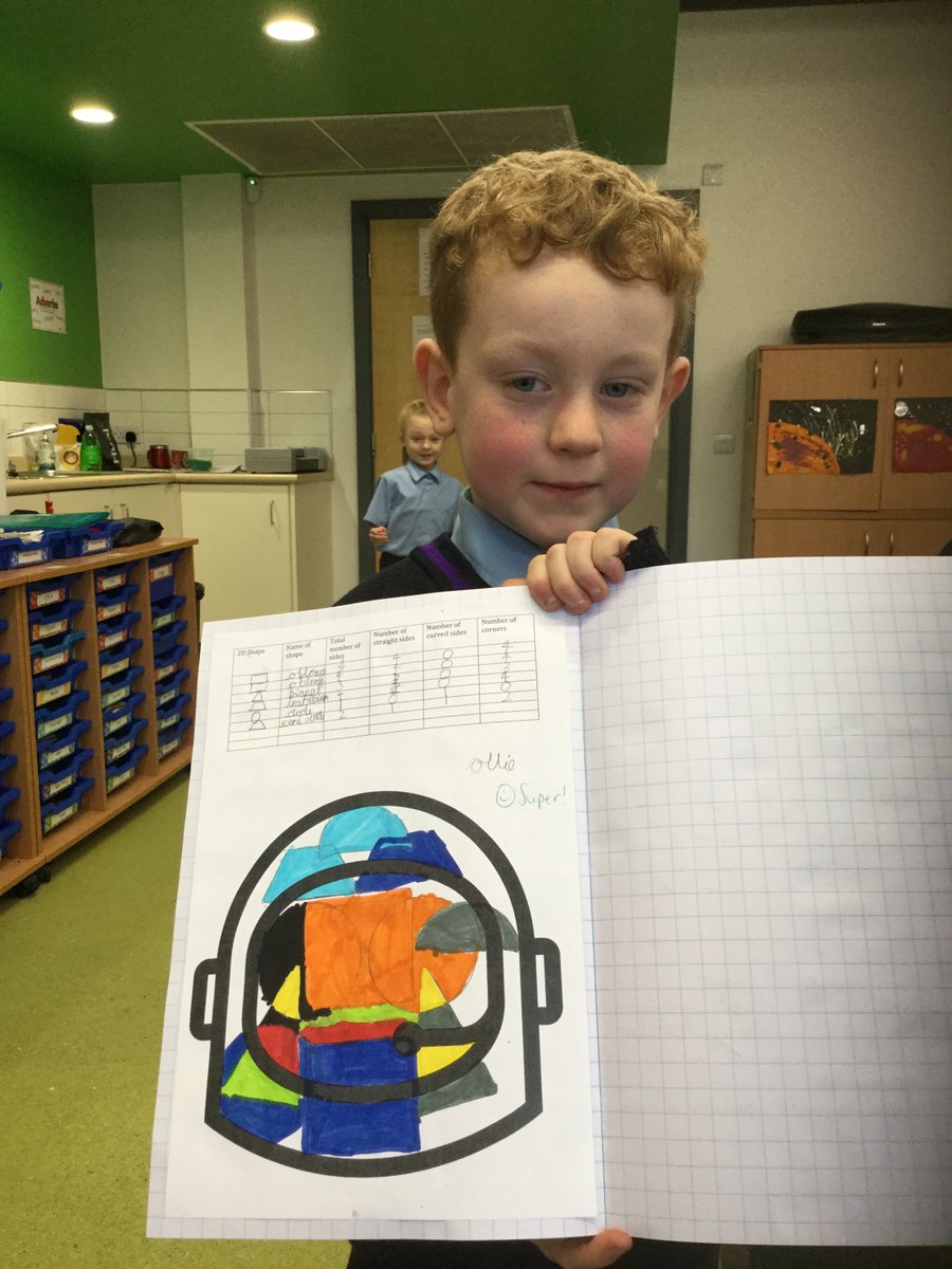 Maths week: Year 2 have been learning about the properties of 2D shapes and using them to design space helmets and dresses.