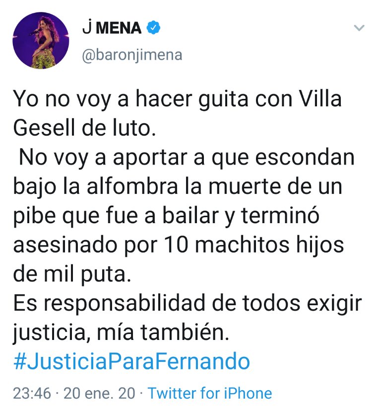 porquetendencia's tweet image. "Jimena Barón":
Porque participó de la marcha donde se pidió #JusticiaParaFernando y canceló sus shows en Villa Gesell