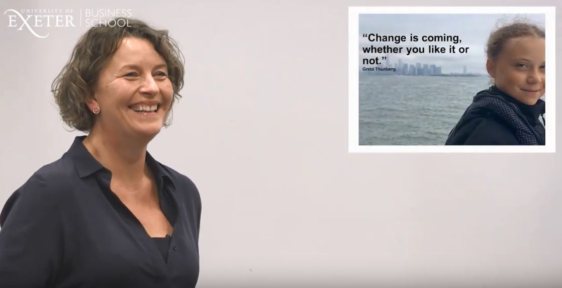theexetermba's tweet photo. Watch Fiona McNae, CEO of global brand consultancy @Space_Doctors' keynote speech to our MBA students on: “Moving to a zero carbon future – what is the story that we need to hear?” at @UofEBusiness: https://t.co/EUvC6JWizb #zerocarbon #Davos2020 #storytelling #changemakers https://t.co/FK6unq7efQ
