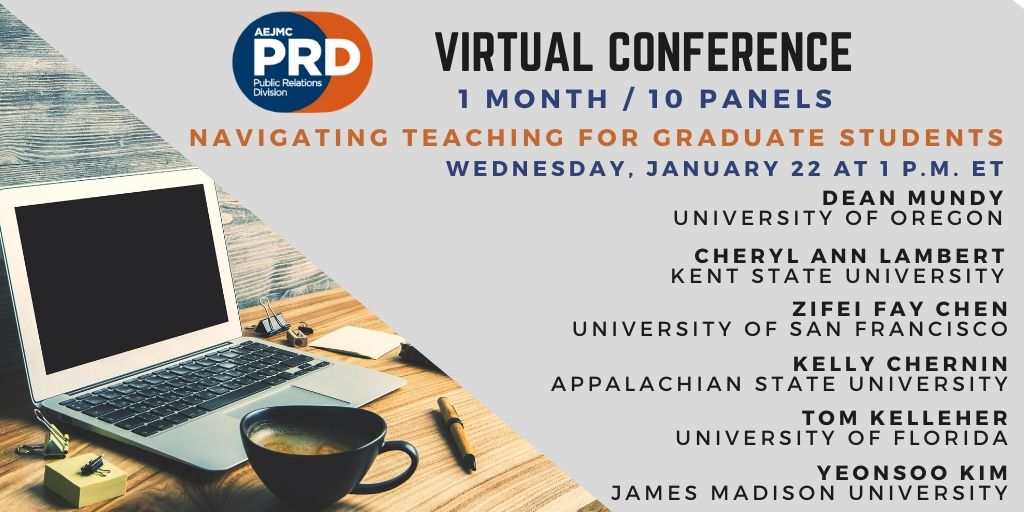 AEJMC_PRD's tweet photo. Are you new to teaching and want to build your skills? Join us for "Navigating Teaching for Graduate Students" virtual conference on Wednesday, January 22 at 1 p.m. ET

Watch live or view the recorded playback by registering at https://t.co/7UQBsfHdTj. #PRDVirtualConf https://t.co/TxjqVvXN1f