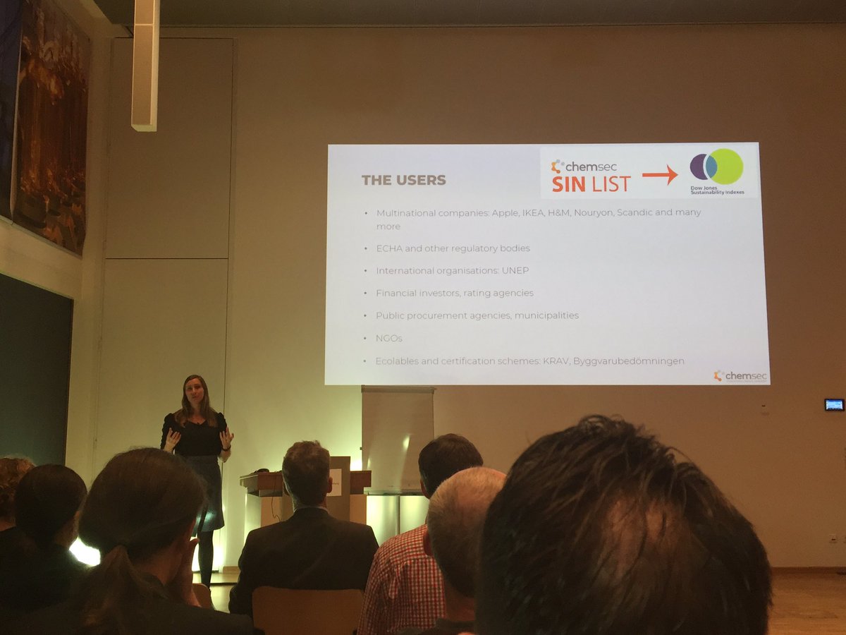 harrie_timmer's tweet photo. Very interesting presentation of #chemsec Anna Lennquist on the SIN List. Chemicals you should avoid if you like to produce environmently friendly https://t.co/h8W2cpaiA7
