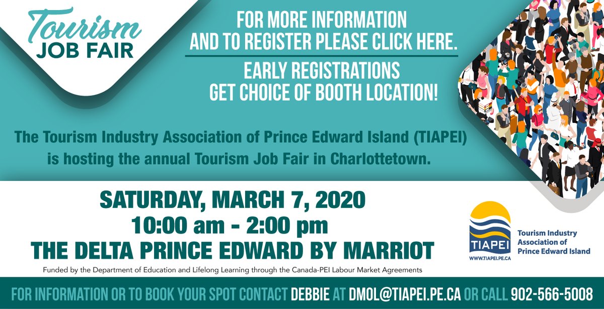 Get a head start on recruiting your 2020 staff! Book your booth at our Tourism Job Fair @DeltaPEI @TIAPEI @Choosetourism Go to our website to register tiapei.pe.ca/jobfair/