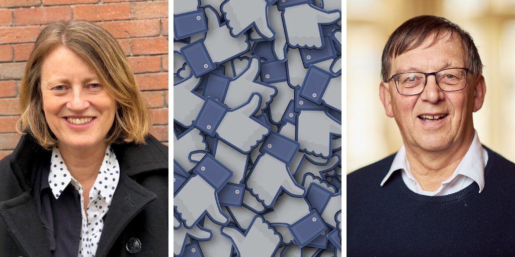 Three images together, depicting Prof Helen Margetts, a collection of social media thumbs-up 'likes', and Prof Iain McLean