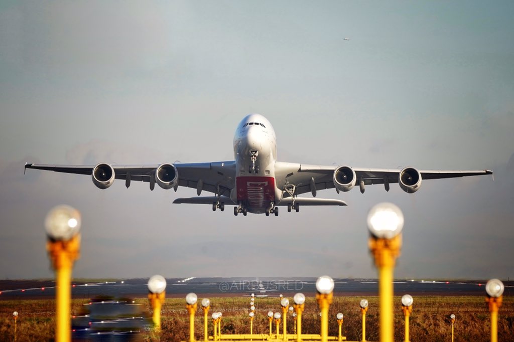Powering off runway 23R at <a href="/manairport/">Manchester Airport</a> is <a href="/emirates/">Emirates</a> EK018 @airbus A380 bound for Dubai. #A380 <a href="/Airbus/">Airbus</a>intheUK 🇦🇪