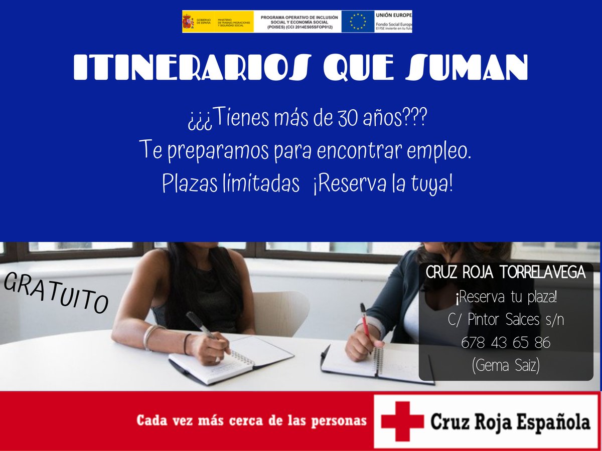 ¿Tɪᴇɴᴇꜱ ᴍáꜱ ᴅᴇ 30 ᴀñᴏꜱ? En #Torrelavega te preparamos para encontrar empleo. Plazas limitadas. ¡Reserva la tuya! 678 43 65 86 #PlanEmpleoCruzRoja #Cantabria