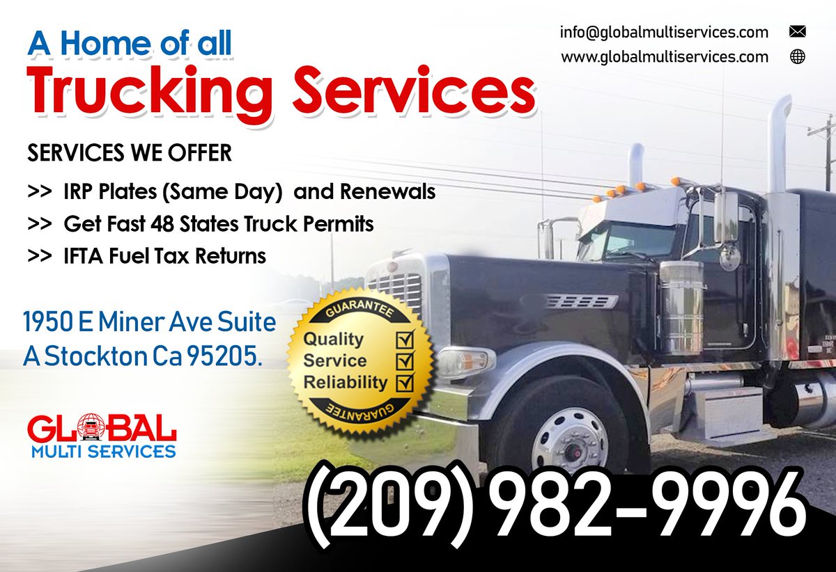 ManeetpDeol's tweet photo. Global Multi Services Inc provides Services #truckingpermits #fuelrecord #IFTA #IFTAtaxreturn #corporationfilling #IFTAfilling #FuelTax #irp #IRPplatesrenewal #stockton #california #america #usa https://t.co/10Wnn6drgO