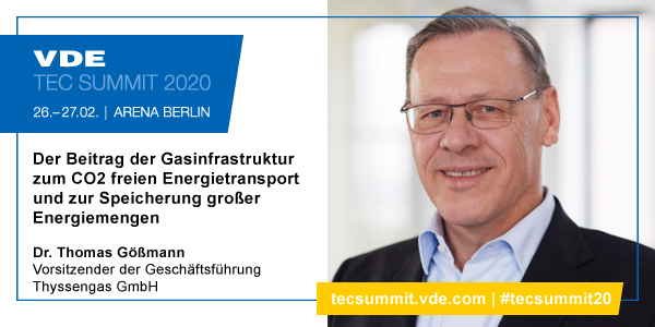 VDE_Group's tweet photo. Dr. Thomas Gößmann, Vorsitzender der Geschäftsführung der #Thyssengas GmbH, informiert unter anderem über Möglichkeiten des CO2 freien Energietransports.
Mehr zu unserem Programm unter: https://t.co/f75vUDeEd7
#tecsummit20 #energy #Sustainability #futuretech https://t.co/OjQJtXSvAt