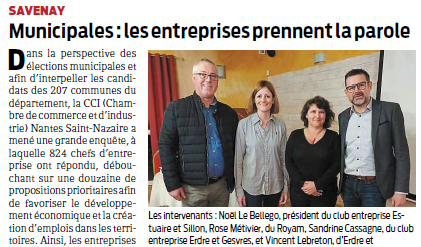 CCINantes's tweet photo. [#Municipales2020] Les entreprises de Loire-Atlantique prennent la parole et font des propositions aux candidats📢. Retour sur ces échanges sur les territoires d'Ancenis et Savenay, via @OuestFrance44 et @presseocean. 
Retrouvez ces propositions ➡️ https://t.co/zt3erP7gmS https://t.co/8eId89upCX