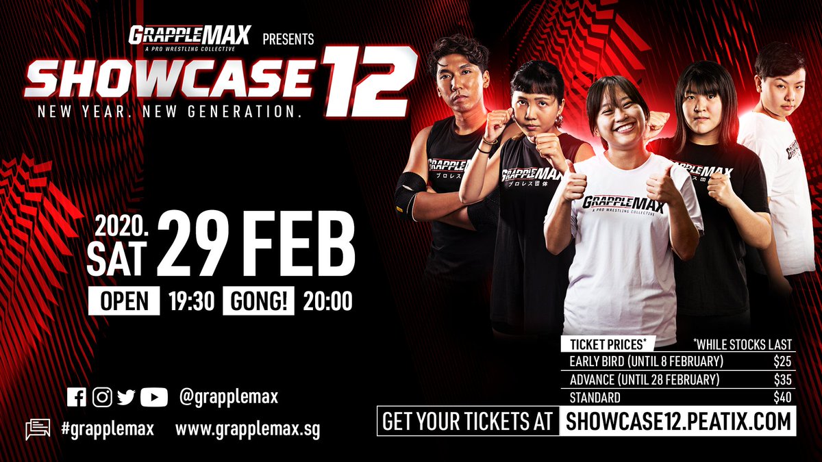 Grapplemax's tweet photo. Come and witness the future of Singapore's pro wrestling scene, as we focus the spotlight on our new graduates at #SHOWCASE12!
See for yourself why fans call us the Best Pro Wrestling in Singapore.
Get your Tickets ➡️ https://t.co/2G3W1cPrXA
#GrappleMAX https://t.co/h0zYWgPdcr