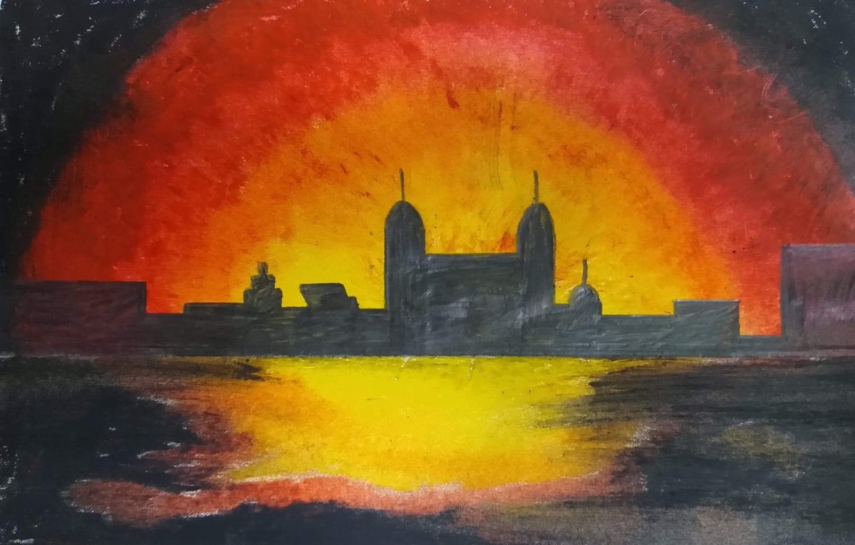 Class9DPS's tweet image. In art, we have been using oil pastels to blend to create Blitz scenes! @DartonPrimary #DPS_art