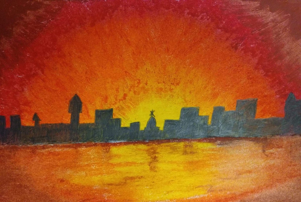 Class9DPS's tweet image. In art, we have been using oil pastels to blend to create Blitz scenes! @DartonPrimary #DPS_art