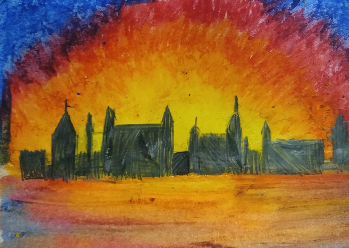 Class9DPS's tweet image. In art, we have been using oil pastels to blend to create Blitz scenes! @DartonPrimary #DPS_art