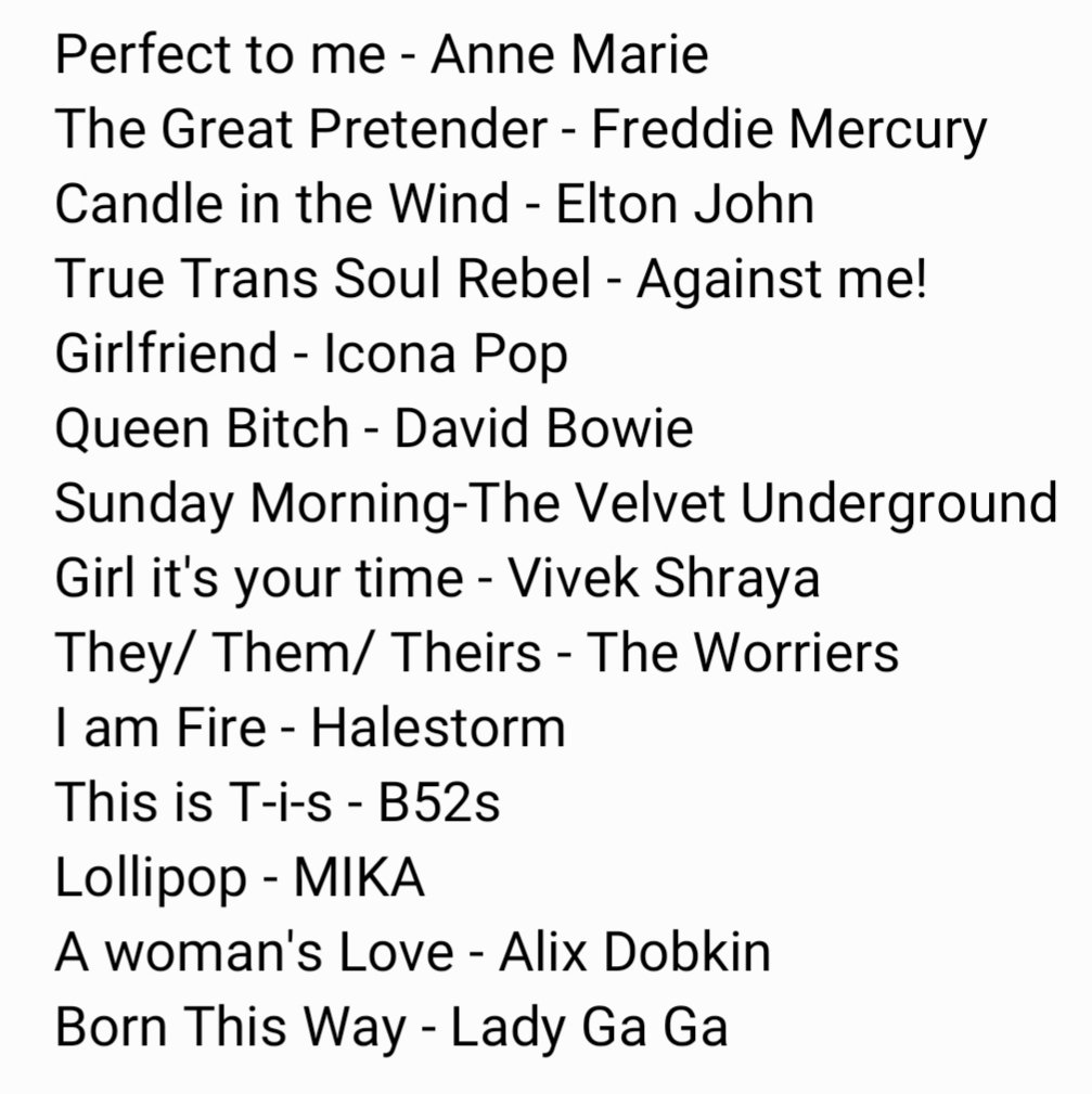 Playlist from last week! Sorry it's late but it is kind of perfect that it's coming today because you'll be getting another queer playlist later on today during Rainbow Radio which will be on RAW1251am from 3-5pm! Make sure to join me!