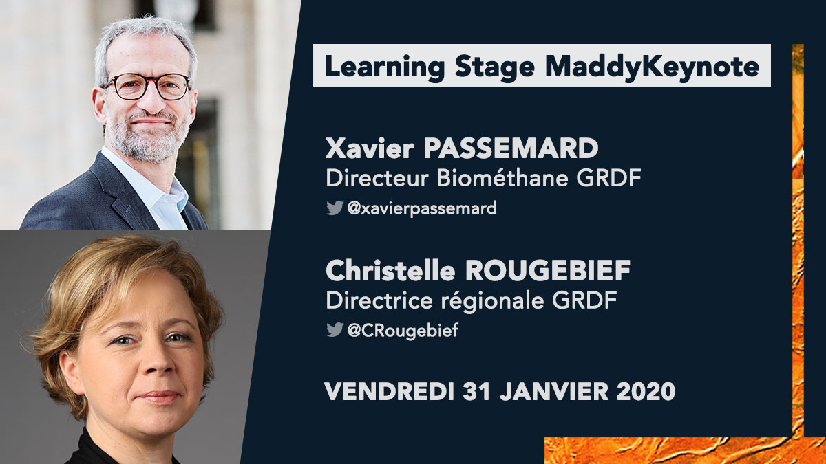 |#MaddyKeynote |
Retrouvez @xavierpassemard Directeur #Biométhane &amp; <a href="/CRougebief/">Christelle Rougebief</a> Directrice régionale #GRDF aux côtés de <a href="/DelphineDescam1/">Delphine Descamps</a> <a href="/OlivierRebaud/">OlivierRbd</a> <a href="/warsmann/">Jean-Luc Warsmann</a> pour aborder :

📣#EconomieCirculaire &amp; gaz renouvelable, un nouvel écosystème pour les entrepreneurs

#EnR #CollTerr