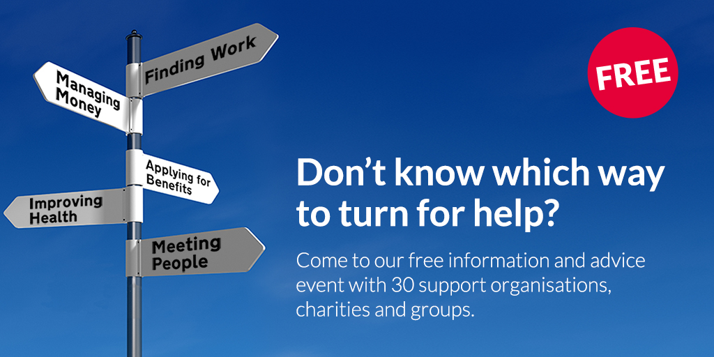 sign post with life style choices on the posts. Text 'Don't know which way to turn for help'