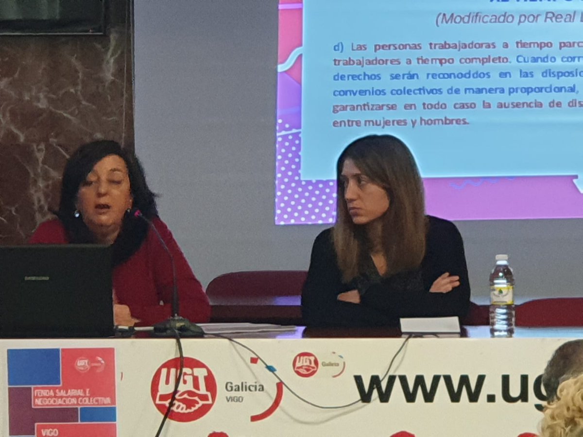 UGT_Galicia's tweet photo. Hoxe estanse a celebrar en UGT Vigo as xornadas sobre a "Fenda salarial e negociación colectiva". Interveñen  Mª Carmen García, técnica do Departamento da Muller de UGT, e  Mónica Rodríguez, secretaria de Igualdade, Xuventude e Movementos Sociais de UGT-Galicia. https://t.co/nDacLLFVmo