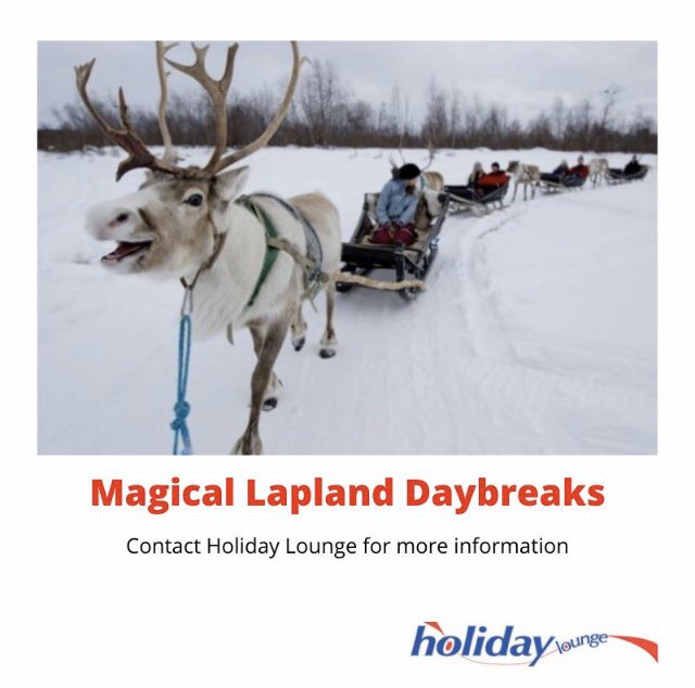 Magical Lapland Daybreaks with Limited FREE Child Places Available! Departs:
Wed 16/12/2020 from B’ham Airport. Adult Price £539
1st Child 2 to 15ys £499 2nd Child FREE
Price for a Family of four £1577
Includes: ✈️ Return flighs. #HolidayLounge #Lapland #visitLapland #winterbreak