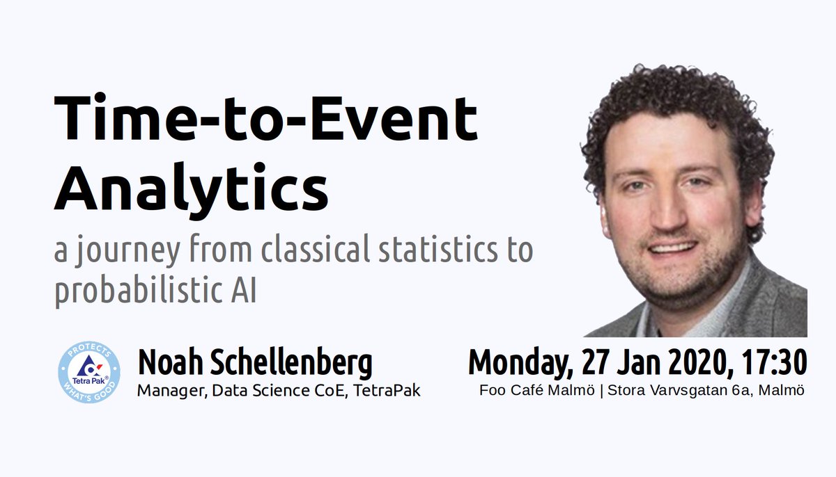 dmi3k's tweet photo. 🗓️: Monday, Jan 27 2020
👨: Noah Schellenberg of Tetrapak 
📢: "Time-to-Event Analytics – a journey from classical statistics to probabilistic AI" 
📌: @_FooCafe_, Malmö 
ℹ️: https://t.co/0XbMpEYQHS
RSVP: https://t.co/p1DulrAEJm
#rstats @r_skane https://t.co/WZgHsBGqwU