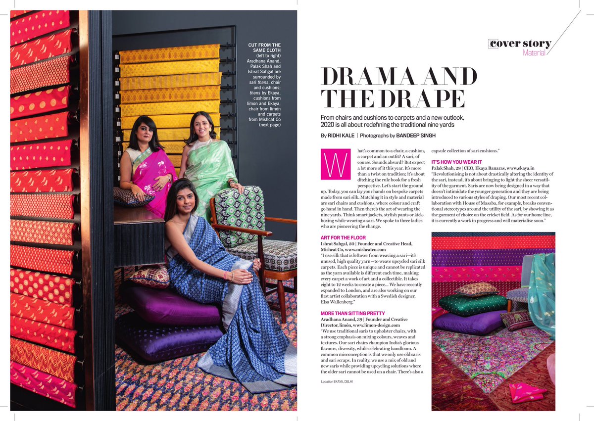 Thank you for the lovely feature @IndiaToday Home | with Mishcat Co and Ekaya. Issue out now! #SariChairs #MakeinIndia #ColourofIndia #TextilesofIndia #ChairDesign #MagazineFeature #IndiaToday #Sari