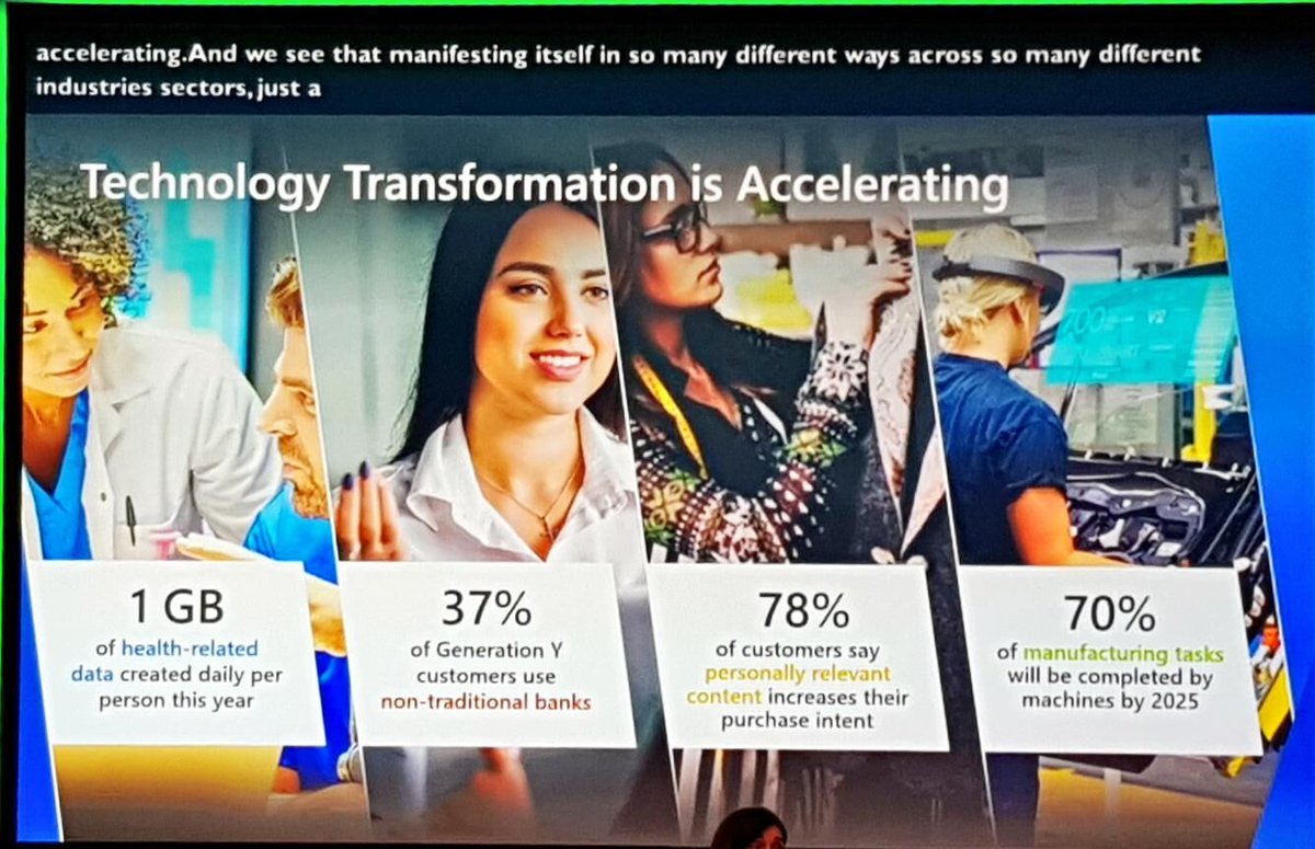 CondatisUK's tweet photo. Some very interesting stats presented at #MSPartnerSummit: 37% of Gen Y customers use non-traditional banks, and 70% of manufacturing tasks are predicted to be completed by machines by 2025. #TechIsChanging https://t.co/jou79uOZNd