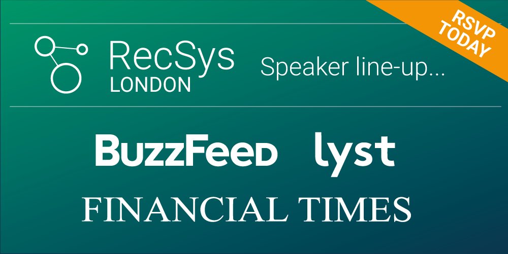 madsholmen's tweet photo. Grab your seat to hear informal #recsys talks from @BuzzFeed, @lyst and @FinancialTimes. A great take-up so far! 👍 https://t.co/zpC1Yx3VHX #recsysldn #londonai #londontech #londonevents https://t.co/RvqdgnMUbf
