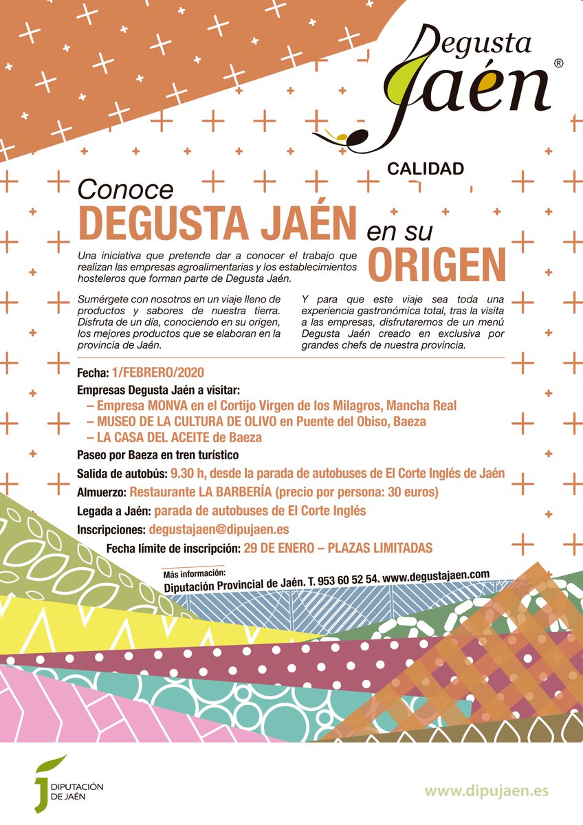 El sábado 1 de febrero nos vamos a visitar <a href="/Dominus_AOVE/">Dominusvirgenextra</a>, el <a href="/museodelolivo/">Museo del Olivo</a>, Baeza, <a href="/casadelaceite/">lacasadelaceite</a> y comeremos en <a href="/LABARBERIABAEZA/">LA BARBERÍA CO.,LTD.</a> ¡¡¡Todo un planazo!!! Anímate y vente con nosotros <a href="/dipujaen/">Diputación de Jaén</a>  #DegustaJaén #Jaén #Baeza