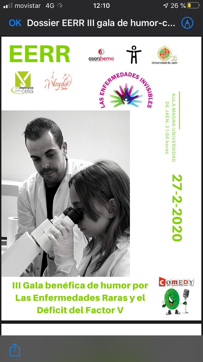 LVandelvira's tweet photo. III GALA de HUMOR en Beneficio de las Enfermedades Raras y el Déficit del Factor V. 
Desde nuestra Logia siempre
apoyamos a nuestra CELIA. 
Viernes 27 de febrero a las 21h en el Aula Magna de la Universidad de Jaén. 
Podemos contar contigo?
#deficitfactorV #UJA #celia #gle #glpa https://t.co/VkYpR7QmIY