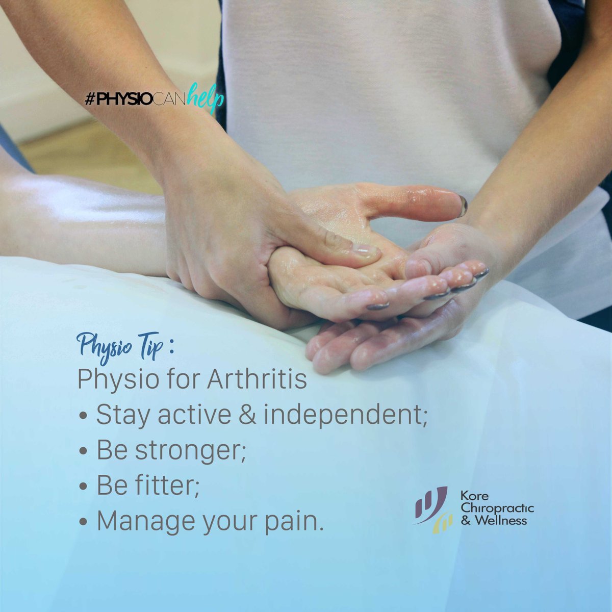 🏃‍♀ #PhysioTip 🏃‍♂️ 

Physio for #Arthritis 
• Stay active & independent;
• Be stronger; 💪
• Be fitter;
• Manage your pain.

👐 #PhysioCanHelp #PhysioHelpsLives 
💆 #physio #physiotherapy #physicaltherapy
@KoreChiro buff.ly/2RAfxqZ